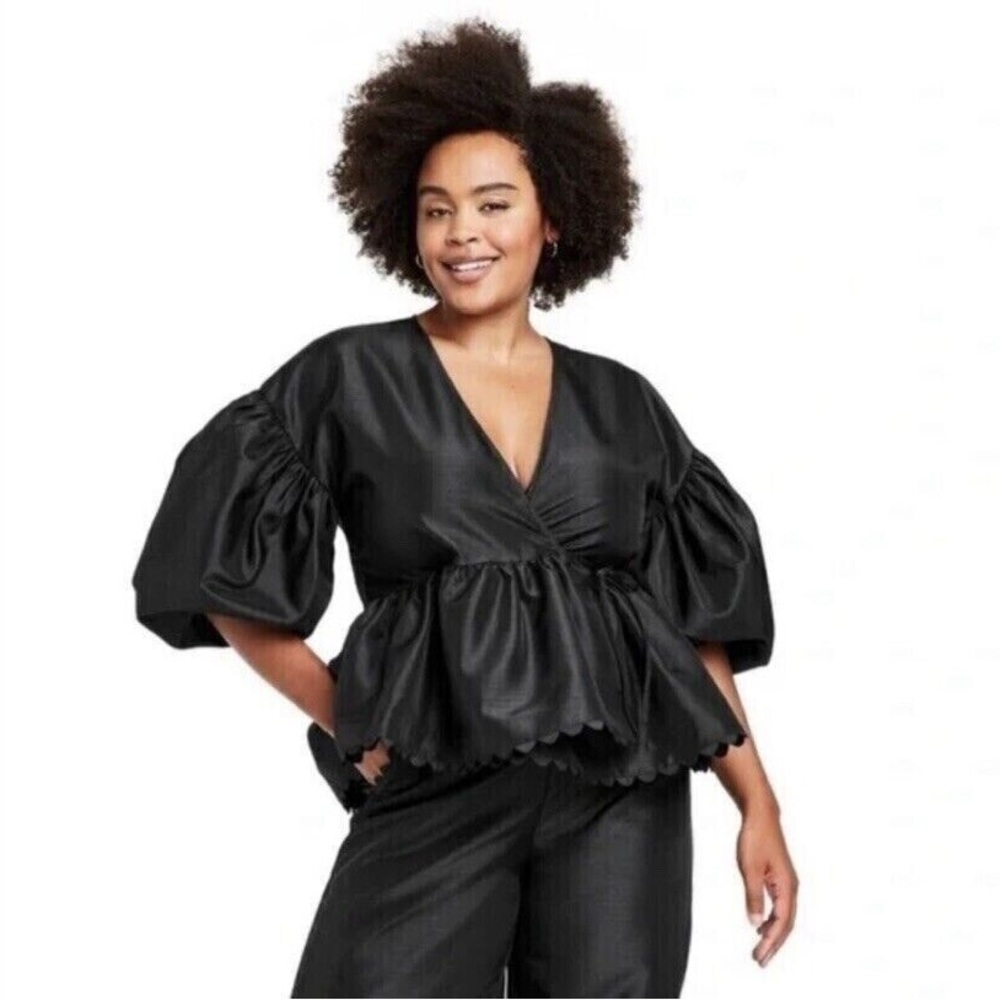 Kika Vargas Scallop Edge Wrap Blouse NWT